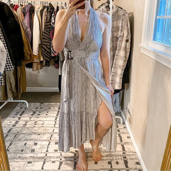 Anthropologie Marfa Snakeskin Grey Midi Dress 2 - Picture 6 of 13